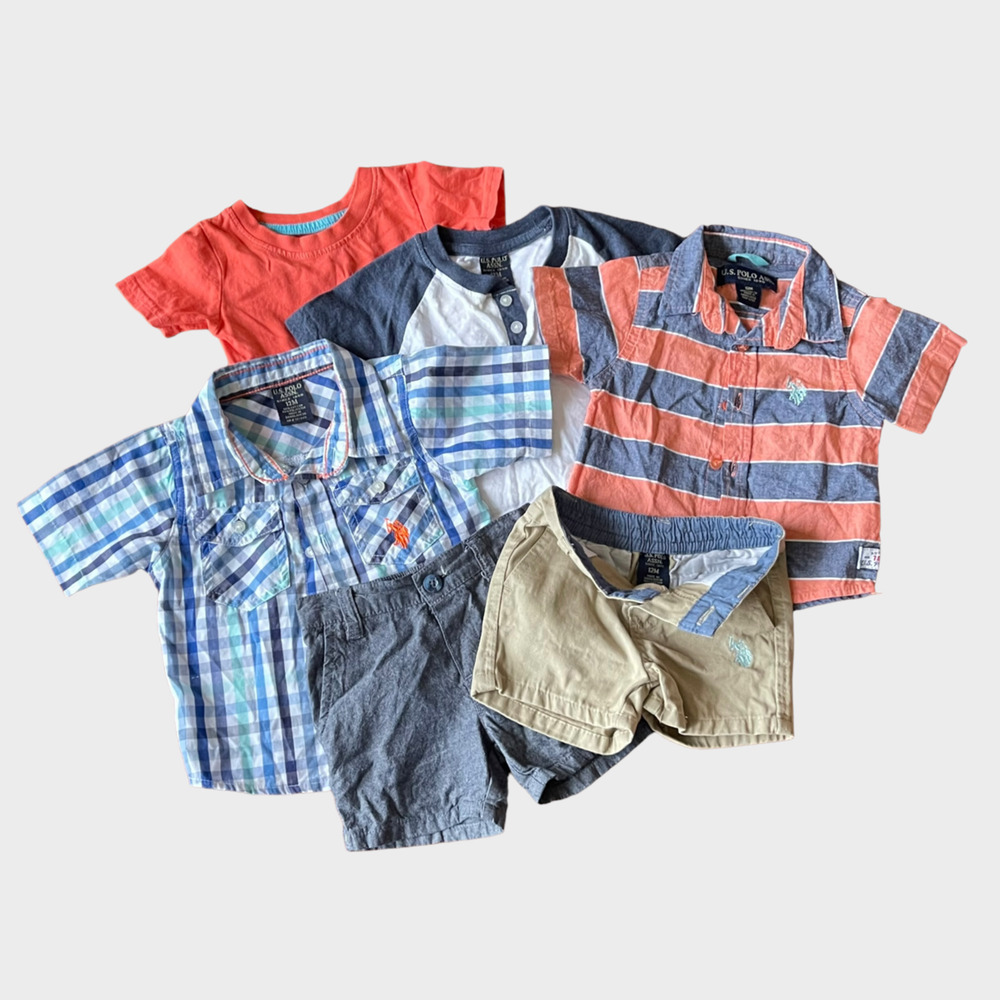 U.S. Polo Assn. 6-Piece Baby Toddler Outfit Set – Shirts & Shorts (Size 12M)